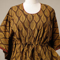 Brown - Ajrakh Hand Block Printed Cotton Kaftan with Tie-Up Waist (Short)