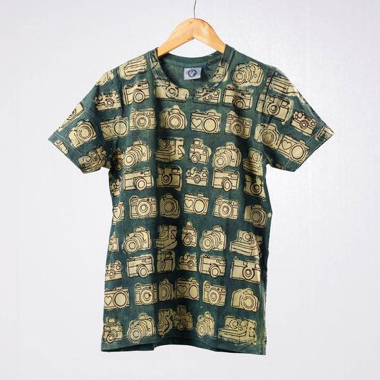 Green - Bindaas Block Art Prints Natural Dyed Cotton Round Neck T-shirt