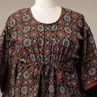 Multicolor - Ajrakh Hand Block Printed Cotton Kaftan with Tie-Up Waist (Short)