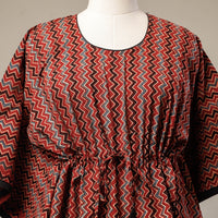 Red - Ajrakh Hand Block Printed Cotton Kaftan with Tie-Up Waist (Short)