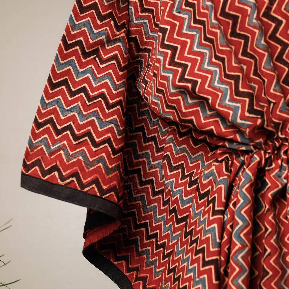 Buy Ajrakh Hand Block Printed Cotton Kaftan with Tie-Up Waist (Short) l iTokri.com