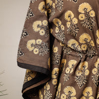 Brown - Ajrakh Hand Block Printed Cotton Kaftan with Tie-Up Waist (Short)