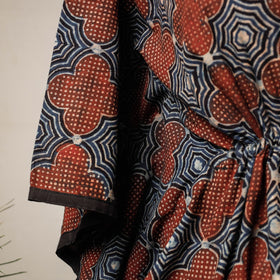Multicolor - Ajrakh Hand Block Printed Cotton Kaftan with Tie-Up Waist (Short)