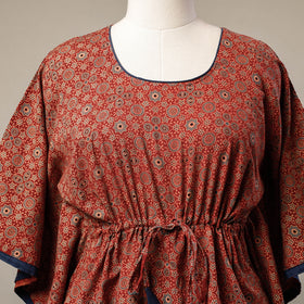Buy Ajrakh Hand Block Printed Cotton Kaftan with Tie-Up Waist (Short) l iTokri.com