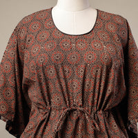 Brown - Ajrakh Hand Block Printed Cotton Kaftan with Tie-Up Waist (Short)