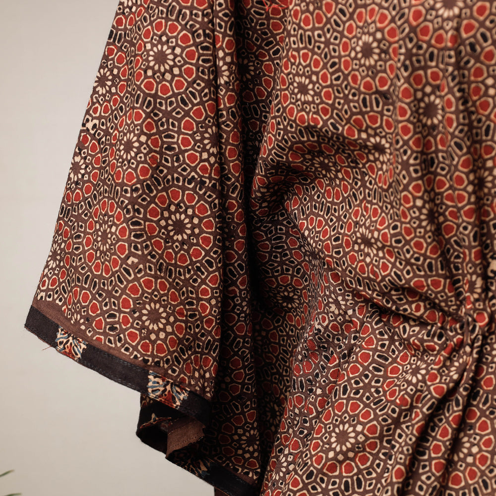 Brown - Ajrakh Hand Block Printed Cotton Kaftan with Tie-Up Waist (Short)