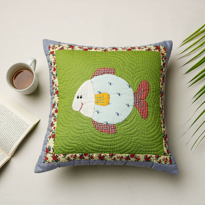 Green - Applique Quilted Cushion Cover (15 x 15 in)