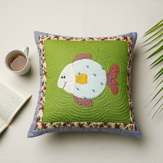 Green - Applique Quilted Cushion Cover (15 x 15 in)