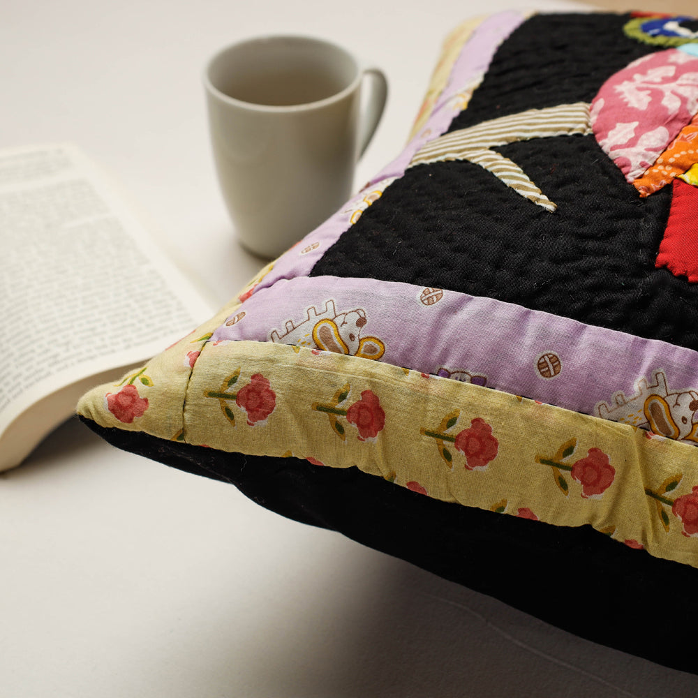Black - Applique Quilted Cushion Cover (15 x 15 in)