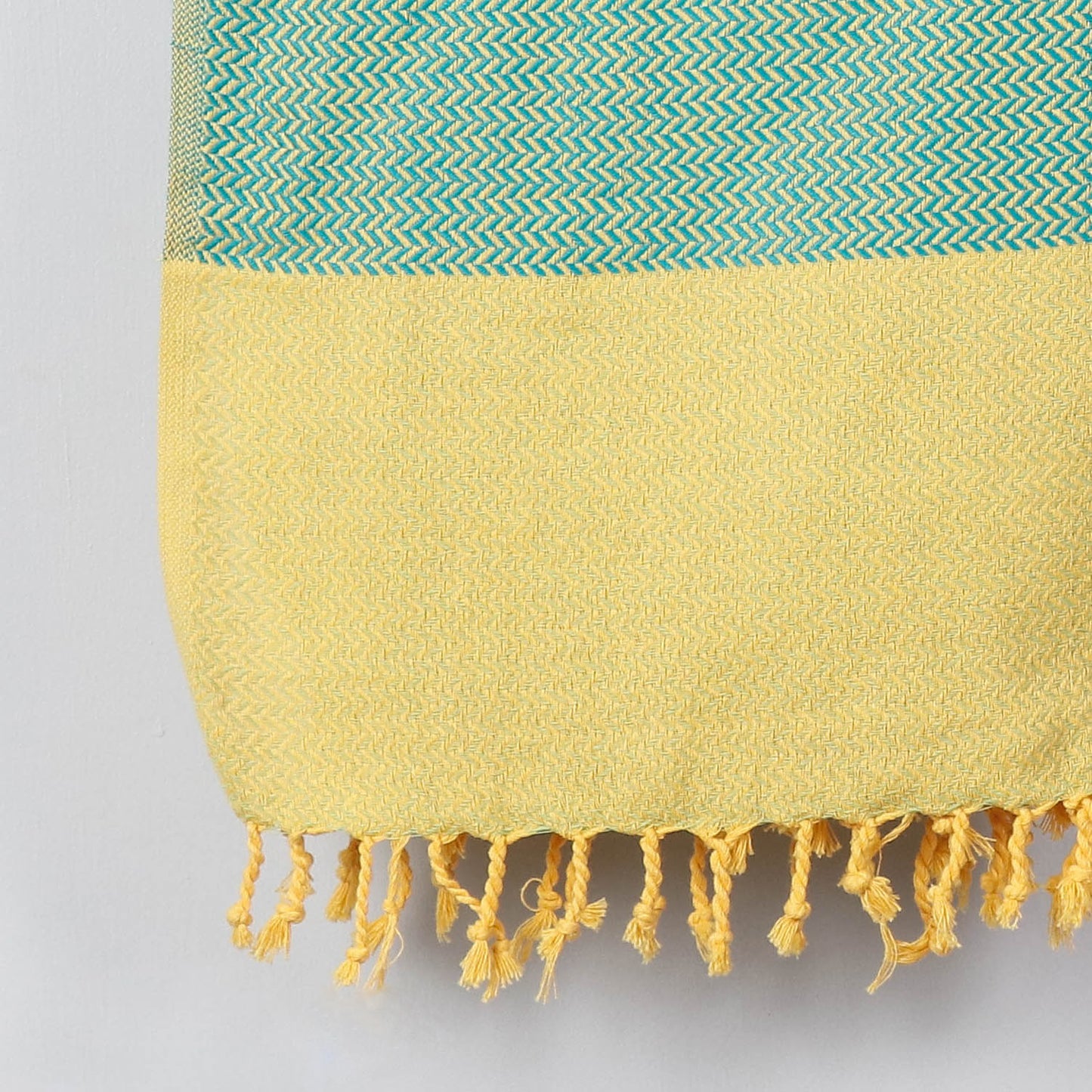 Yellow - Handloom Cotton Towel with Tassels from Bijnor by Nizam