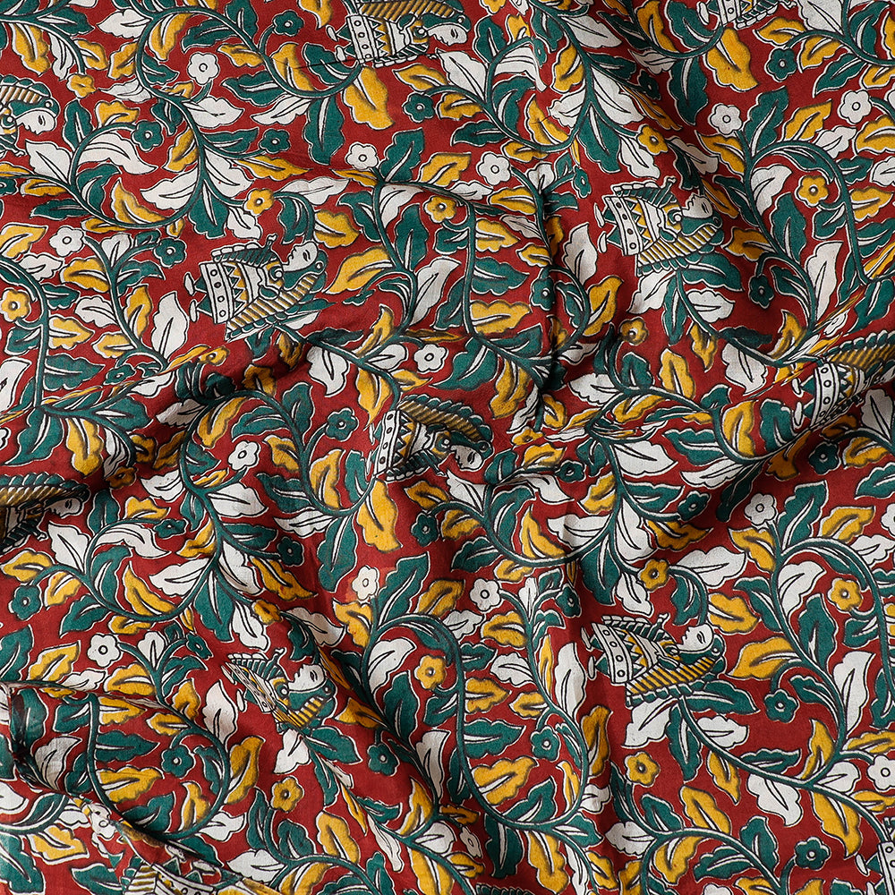 Buy Handpainted Srikalahasti Kalamkari Pen Work Chanderi Silk Precut Fabric Online l iTokri.com