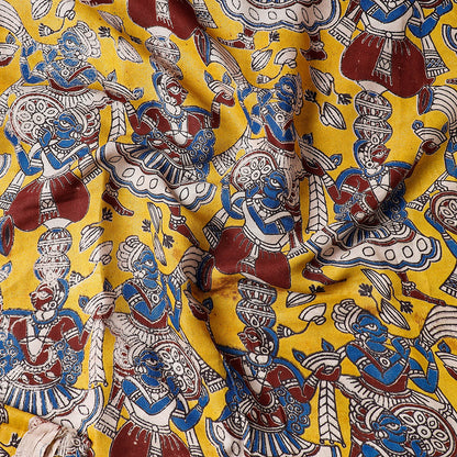 Yellow - Handpainted Srikalahasti Kalamkari Pen Work Chanderi Silk Precut Fabric