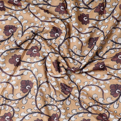 Beige - Handpainted Srikalahasti Kalamkari Pen Work Chanderi Silk Precut Fabric (1 meter)