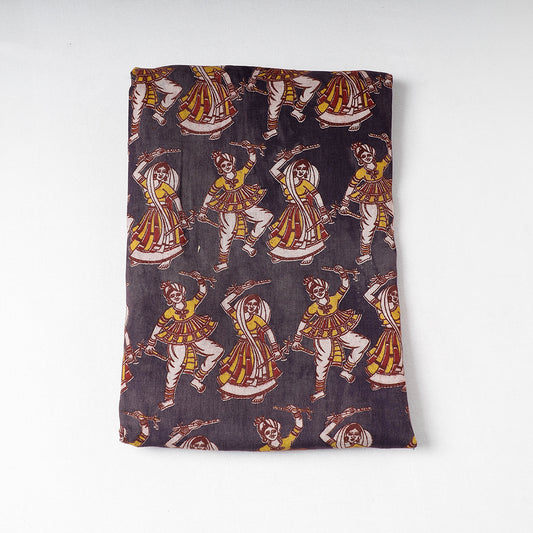 Black - Handpainted Srikalahasti Kalamkari Pen Work Chanderi Silk Precut Fabric (2.5 meter)