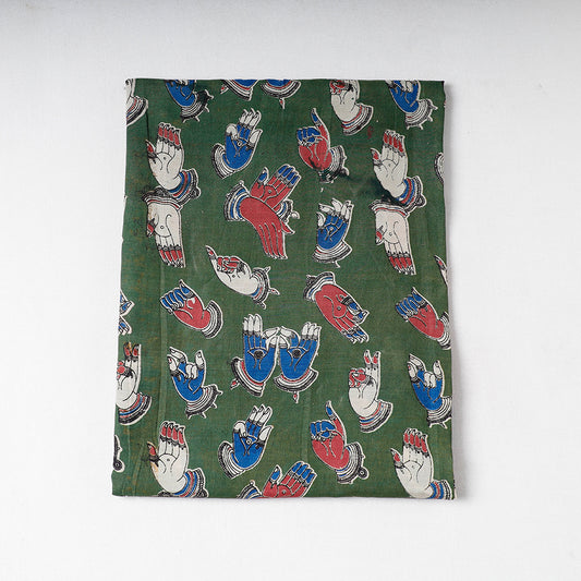 Green - Handpainted Srikalahasti Kalamkari Pen Work Chanderi Silk Precut Fabric (1.2 meter)