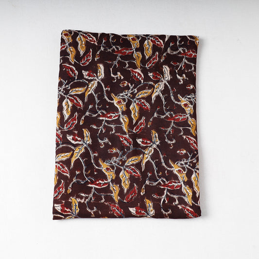 Brown - Handpainted Srikalahasti Kalamkari Pen Work Chanderi Silk Precut Fabric (2.4 meter)