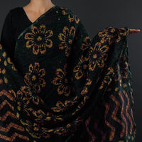 Green - Bagru Block Printed Chanderi Silk Zari Border Dupatta with Tassels