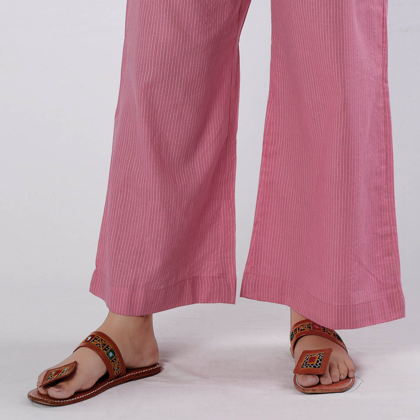 Watermelon Pink - Running Stitch Cotton Palazzo by iTokri Casuals