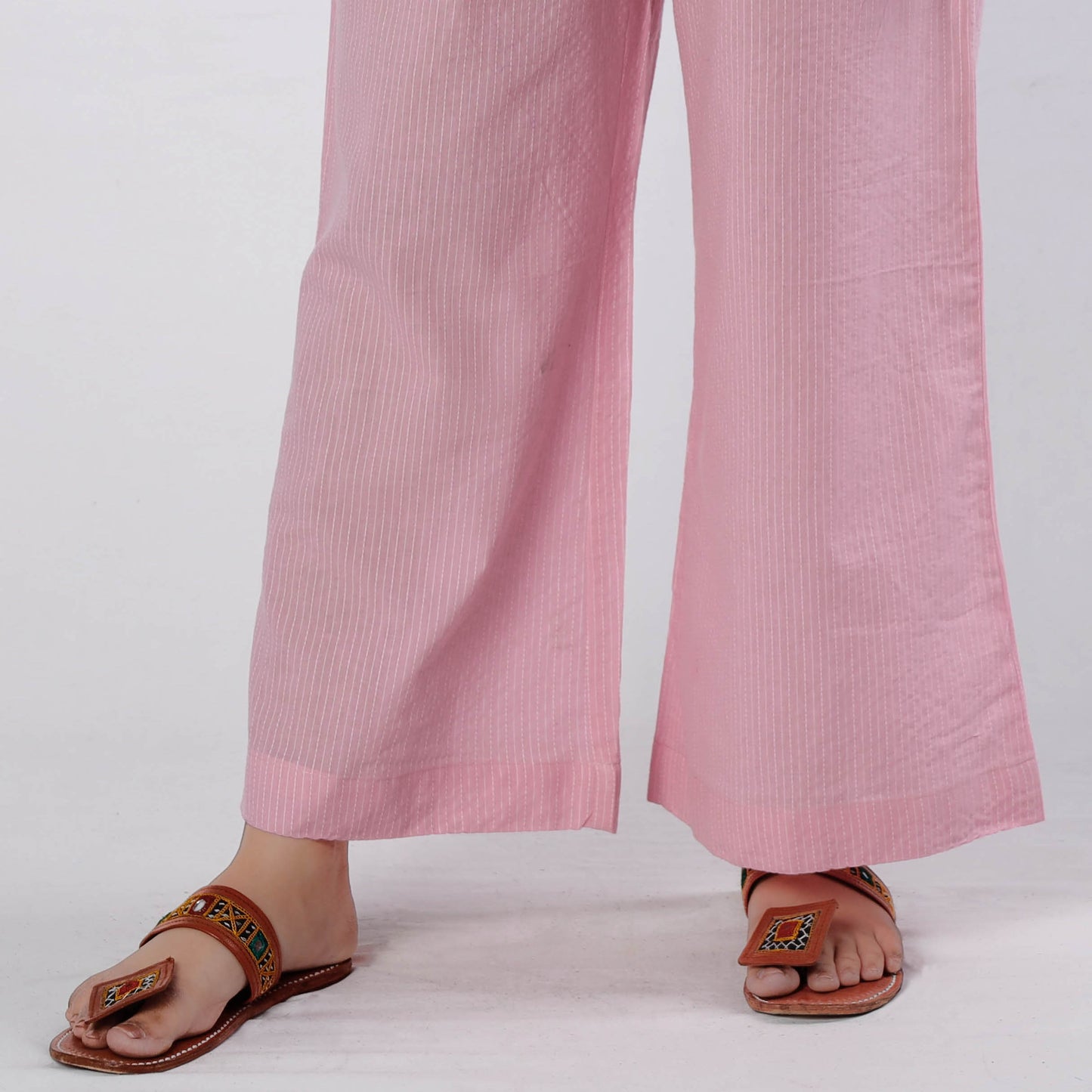 Baby Pink - Running Stitch Cotton Palazzo by iTokri Casuals