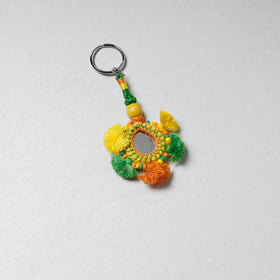 Multicolor Handmade Mirror & Threadwork Keychain by Kailash Patwa