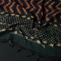 Green - Bagru Block Printed Chanderi Silk Zari Border Dupatta with Tassels