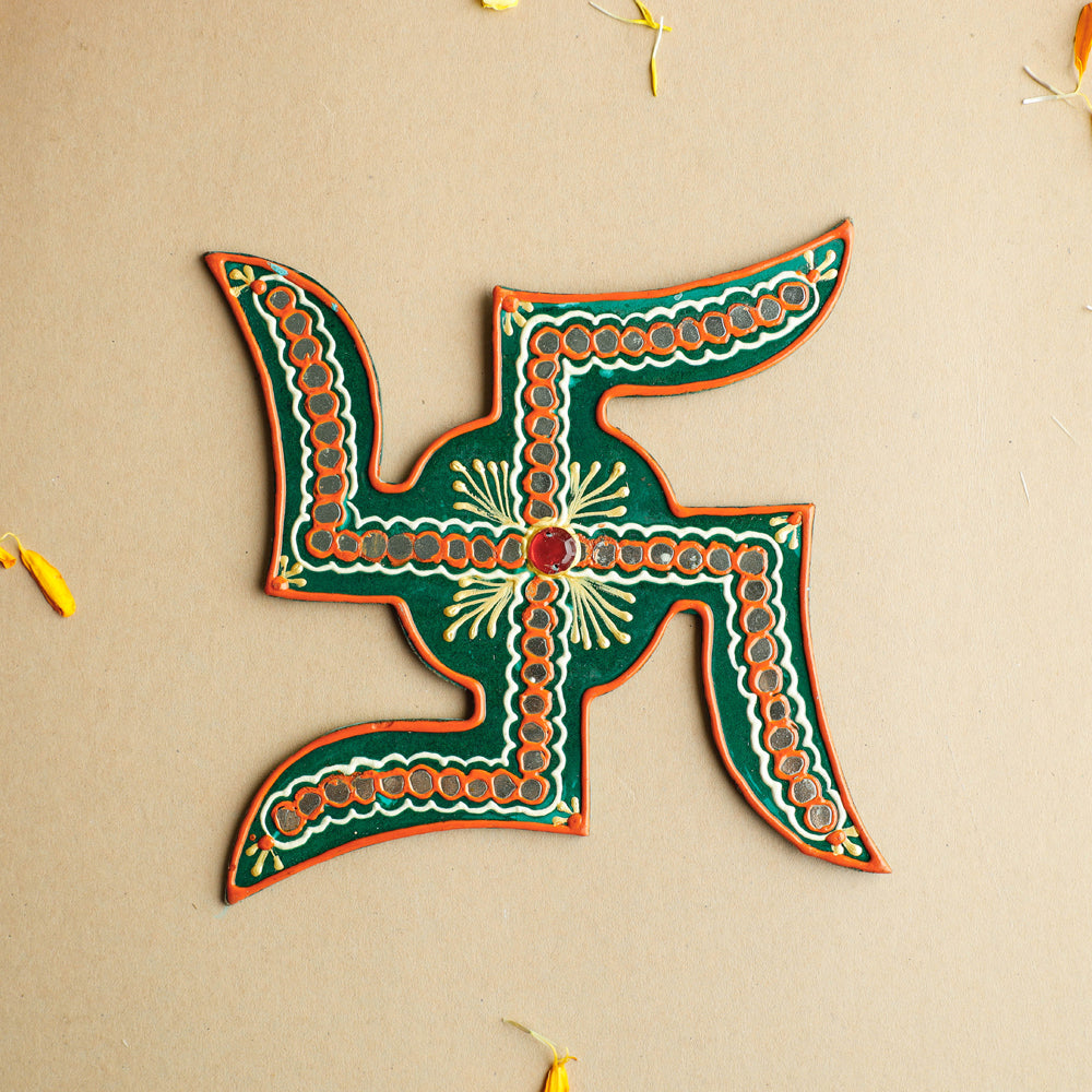 Traditional Handpainted Wooden Swastik