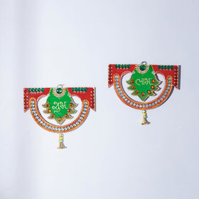  Traditional Handpainted Wooden Shubh Labh Hanging (Set of 2) 