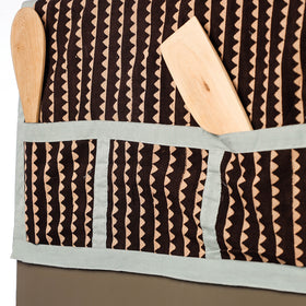 Black Hand Block Print Cotton Fridge Top Cover with Pockets