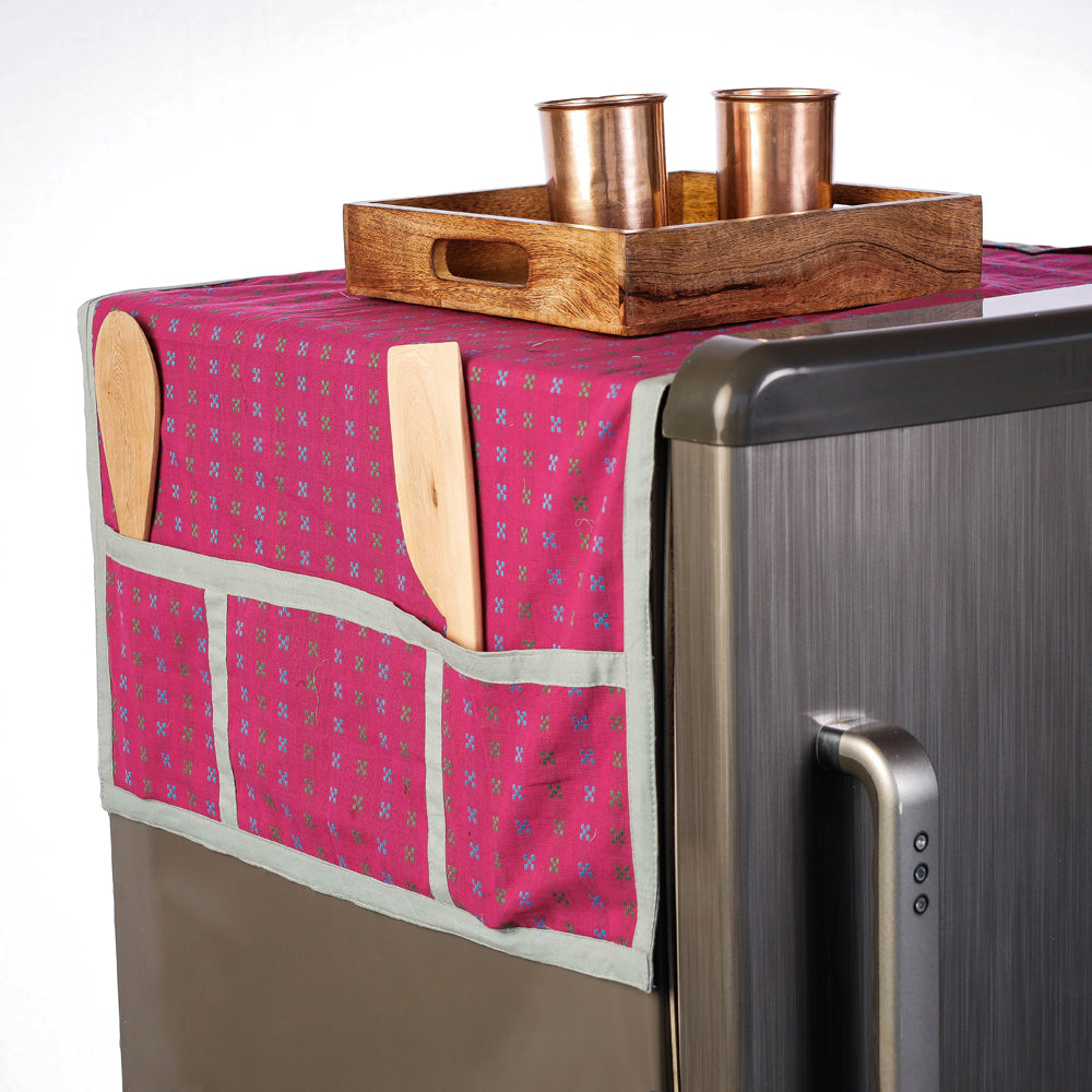 Pink Handmade Cotton Fridge Top Cover with Multiple Pockets
