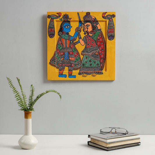 Traditional Madhubani Handpainted Wooden Wall Frame / Hanging (14 x 14 in)