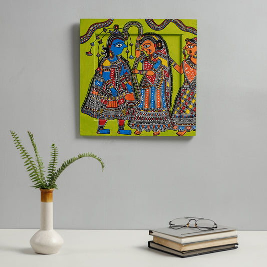 Traditional Madhubani Handpainted Wooden Wall Frame / Hanging (14 x 14 in)