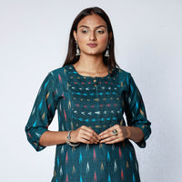 Midnight Green - Pochampally Ikat Weave Cotton Long Straight Kurta