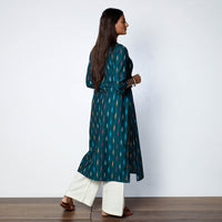 Midnight Green - Pochampally Ikat Weave Cotton Long Straight Kurta