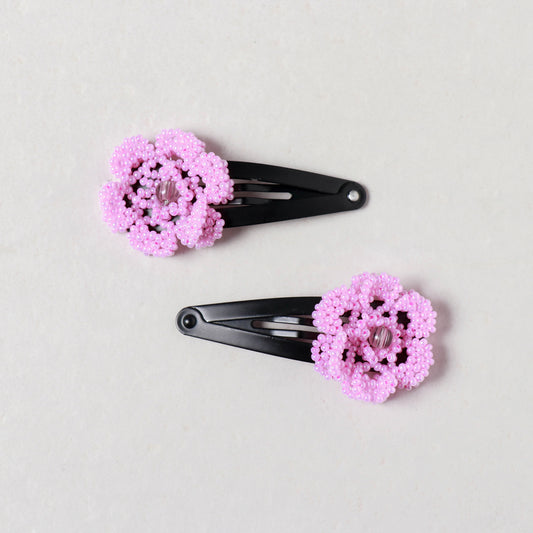 Hapur Flower Beadwork Tik-Tak Hair Clips by Aagaz