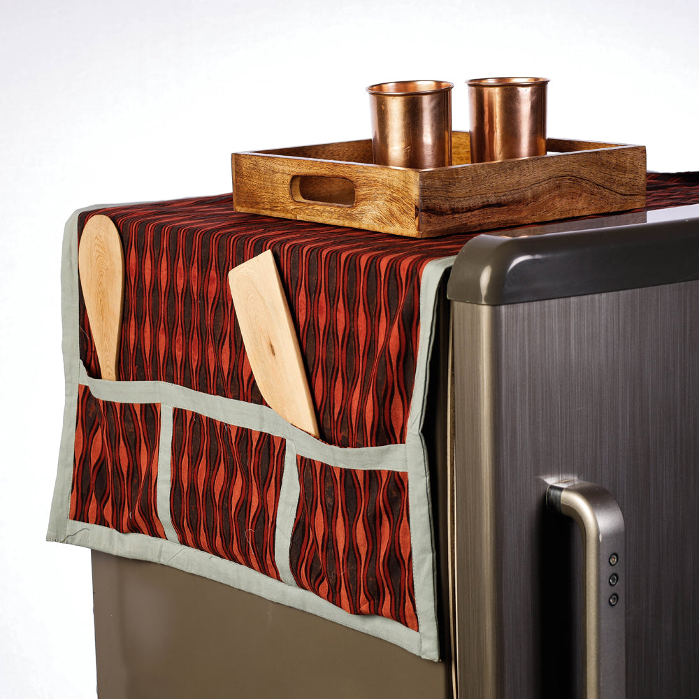Multicolor Handmade Cotton Fridge Top Cover with Multiple Pockets 