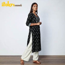 Pochampally Ikat Weave Cotton Long Straight Kurta for Women