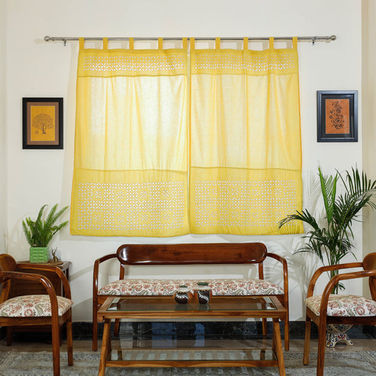 Yellow - Barmer Applique Flower Cutwork Window Curtain (5 x 3.5 feet) (single piece)