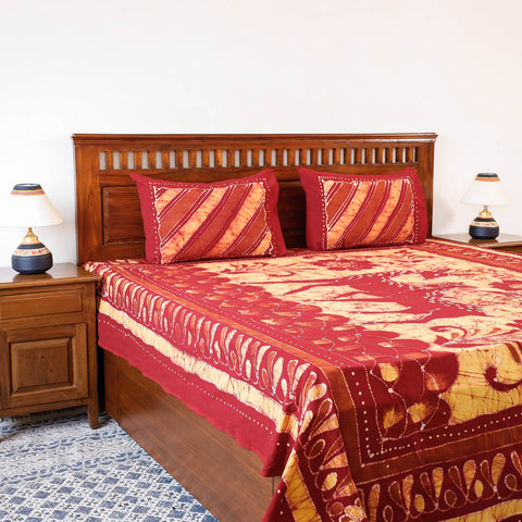 Buy Hand Batik Printed Cotton Double Bed Cover with Pillow Covers Online at iTokri.com