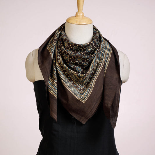 Brown - Ajrakh Hand Block Print Cotton Scarf from Kutch