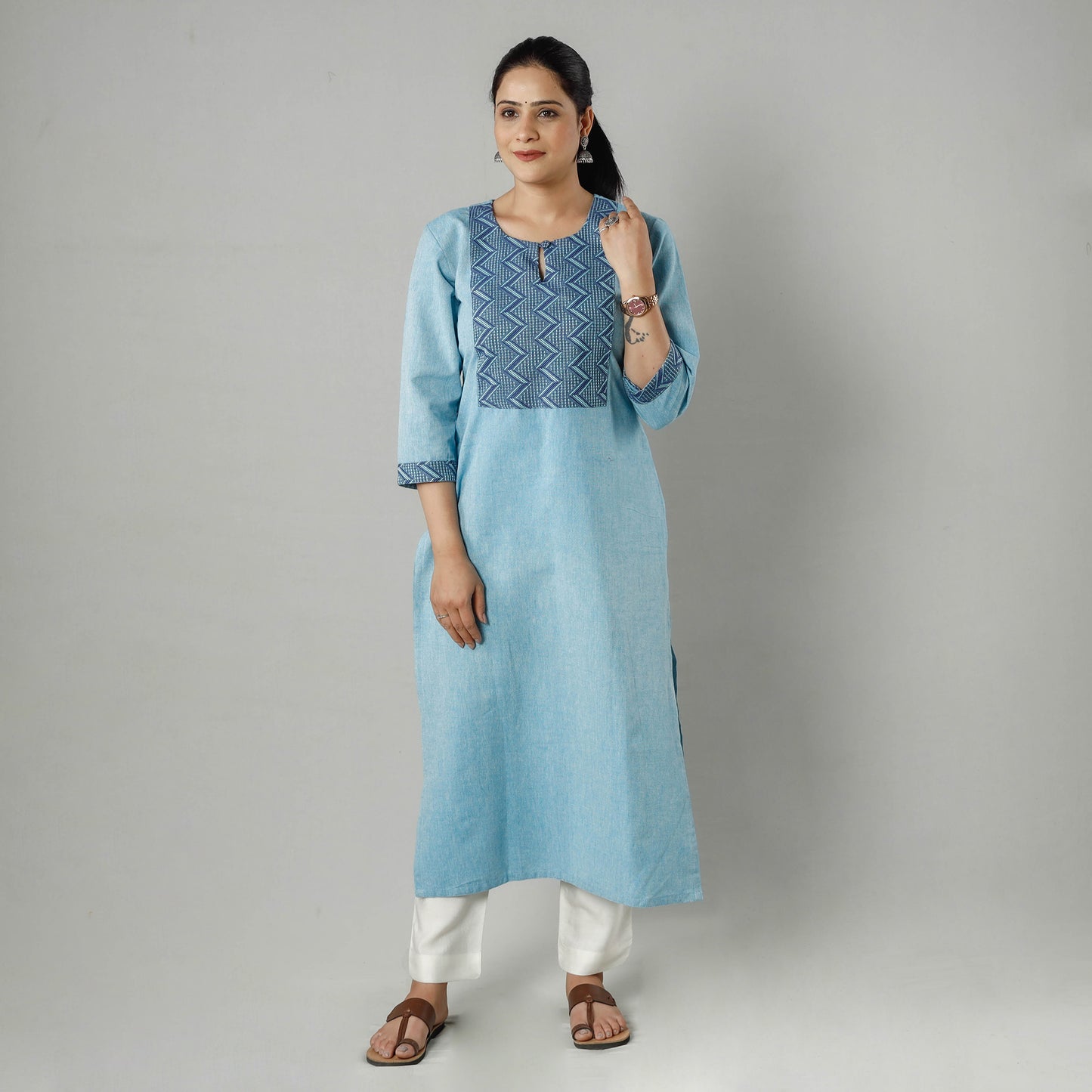  Plain Jhiri Handloom Kurta