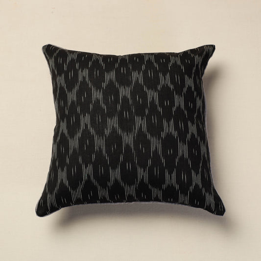 Black - Pochampally Ikat Cotton Cushion Cover (16 x 16 in)