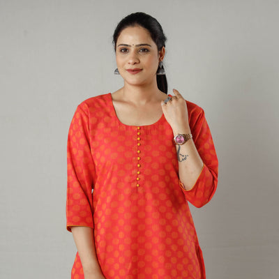 Paradise Pink Jacquard Cotton Long Kurti