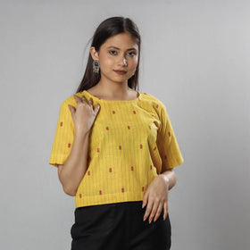  Jacquard Half Sleeve Cotton Crop Top 