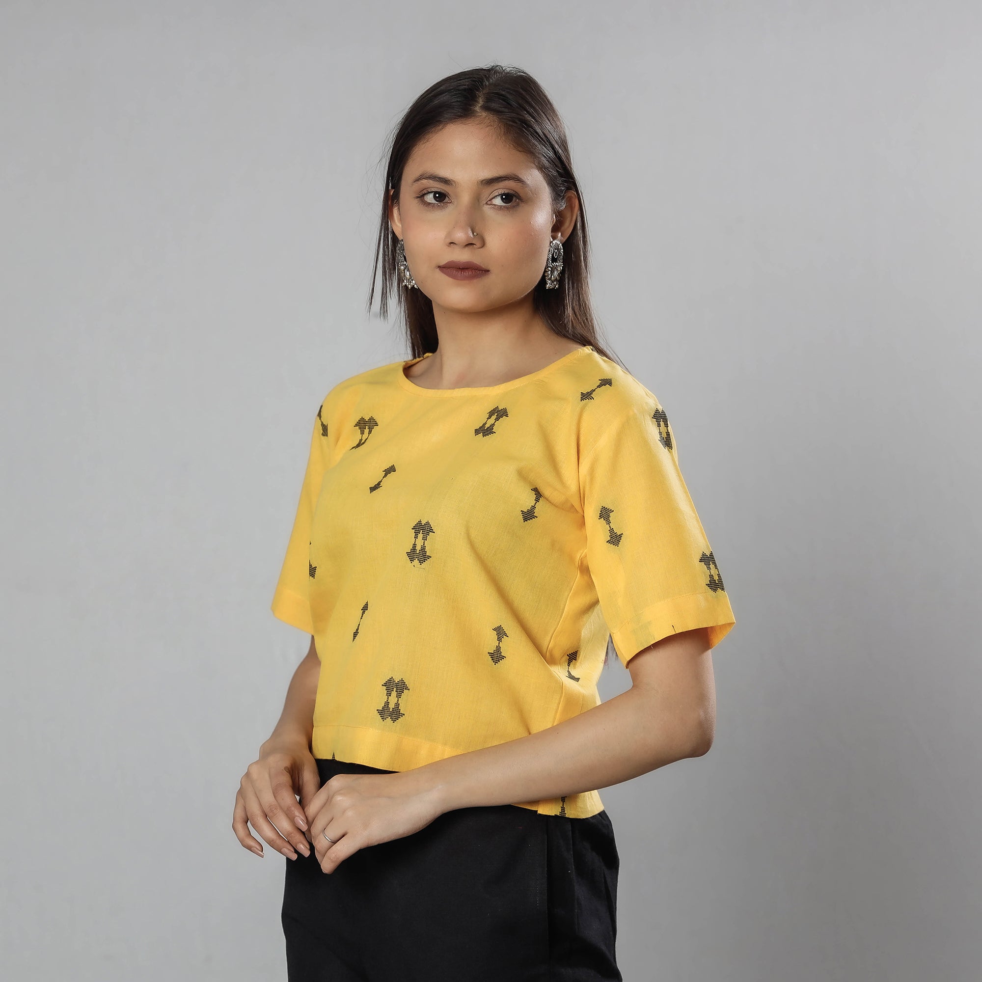 Buy Jacquard Half Sleeve Cotton Crop Top Online at iTokri.com