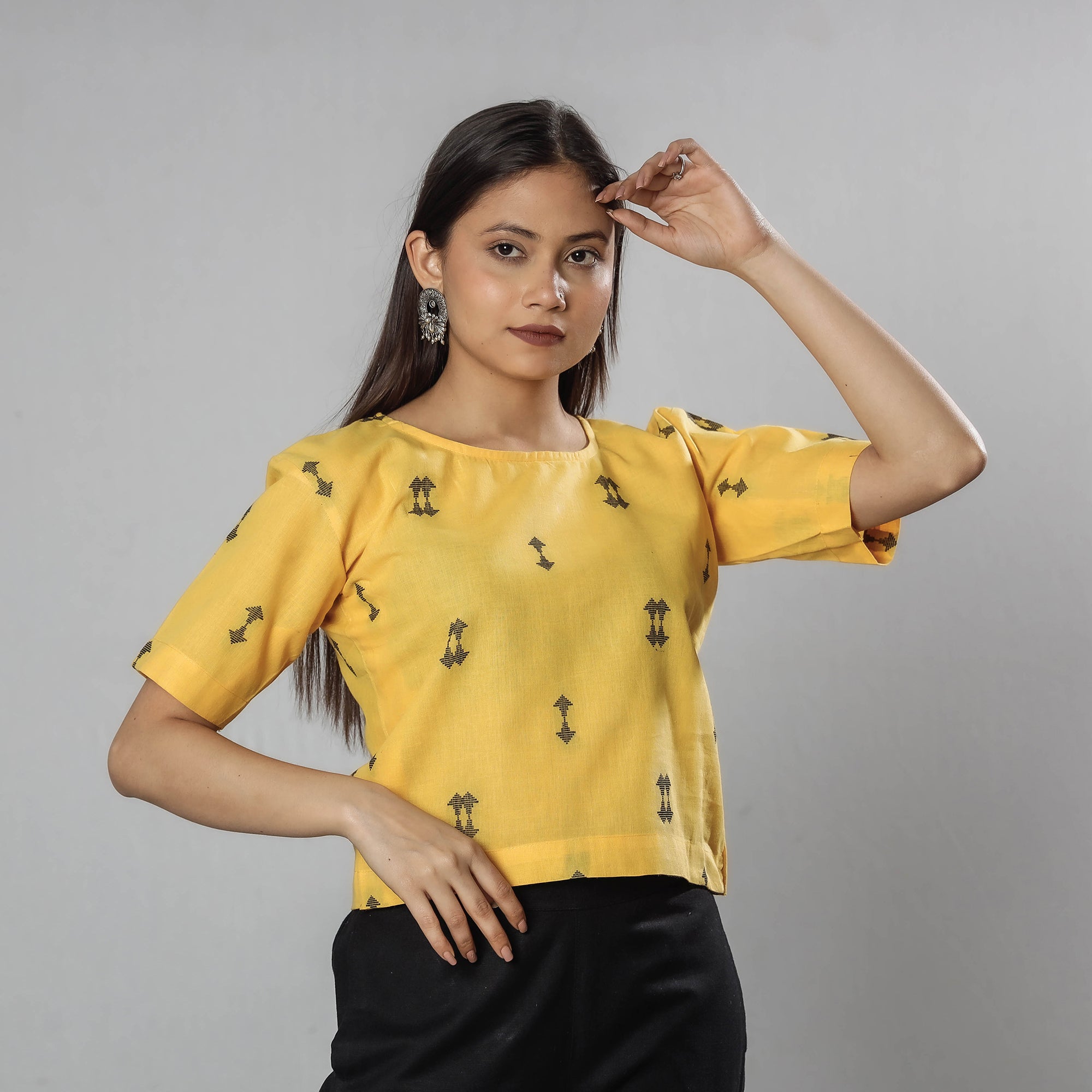 Buy Jacquard Half Sleeve Cotton Crop Top Online at iTokri.com