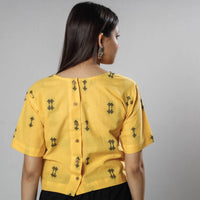 Yellow - Jacquard Half Sleeve Cotton Crop Top