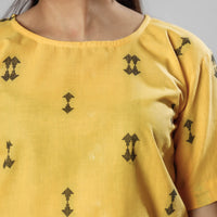 Yellow - Jacquard Half Sleeve Cotton Crop Top