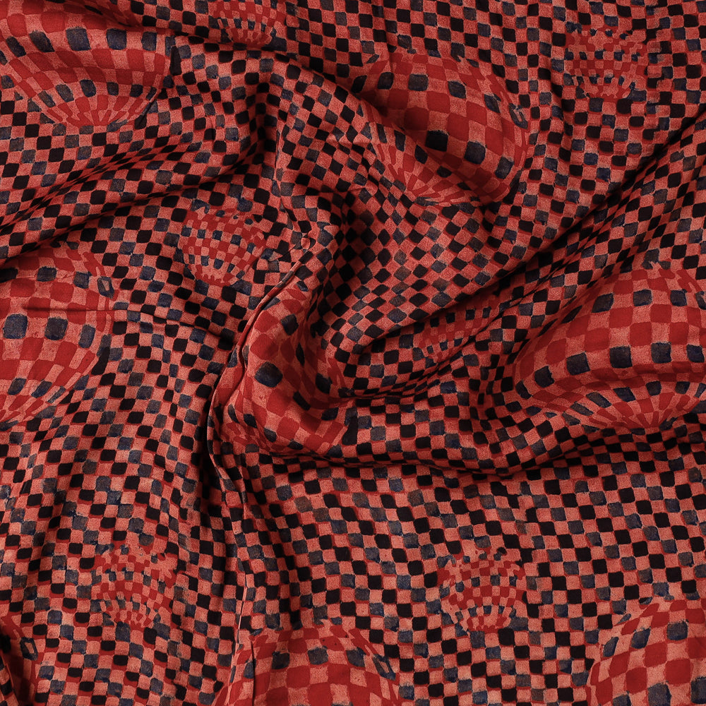 Brown - Ajrakh Modal Silk Precut fabric - (1 meter)