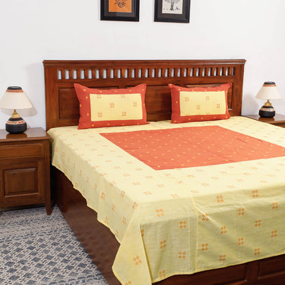 Yellow - Jacquard Patchwork Cotton Double Bed Cover with Pillow Covers (106 x 83 in)