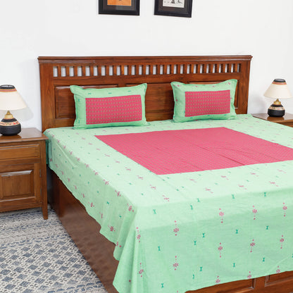 Green - Jacquard Patchwork Cotton Double Bed Cover with Pillow Covers (106 x 83 in)